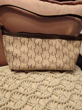 PLT Monogram Cream and Brown Shoulder Bag